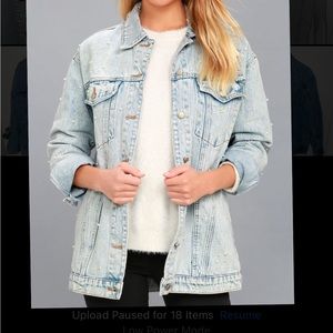 Oversized Jean Jacket with Pearls
